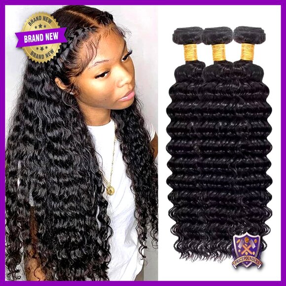 Deep Wave Brazilian Virgin Hair Bundles 14 16 18 Inch 3 Pack Extensions